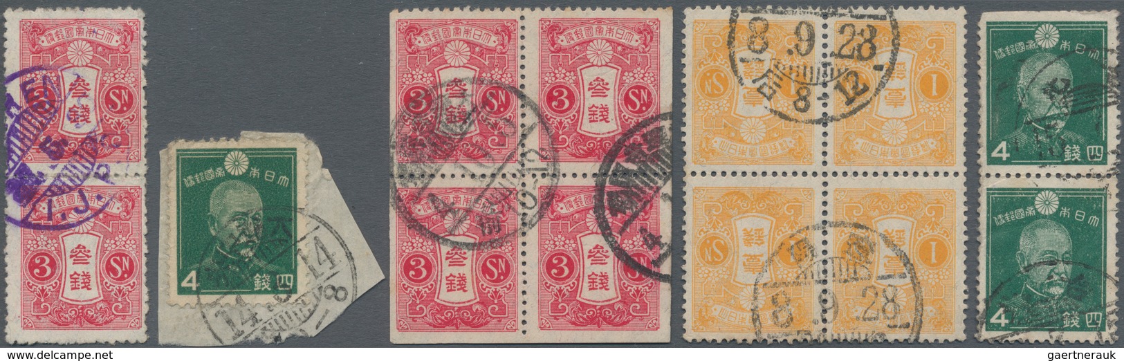 Japanische Post in China: 1876/1945, used on 10 larger stockcards inc. forerunners, ovpts. with 5y a