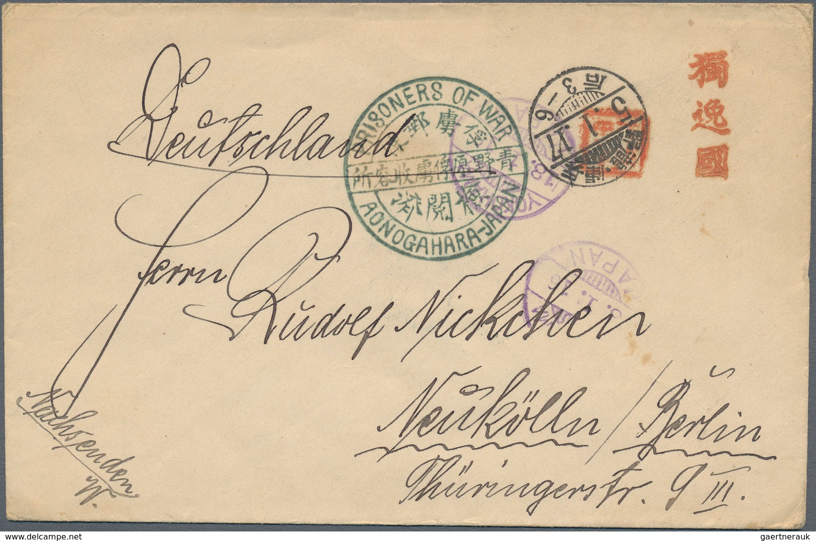 Lagerpost Tsingtau: Aonogahara, 1915/20, Outbound To Germany Or Austria: Cover, Cards (6) Inc. Jan. - Deutsche Post In China