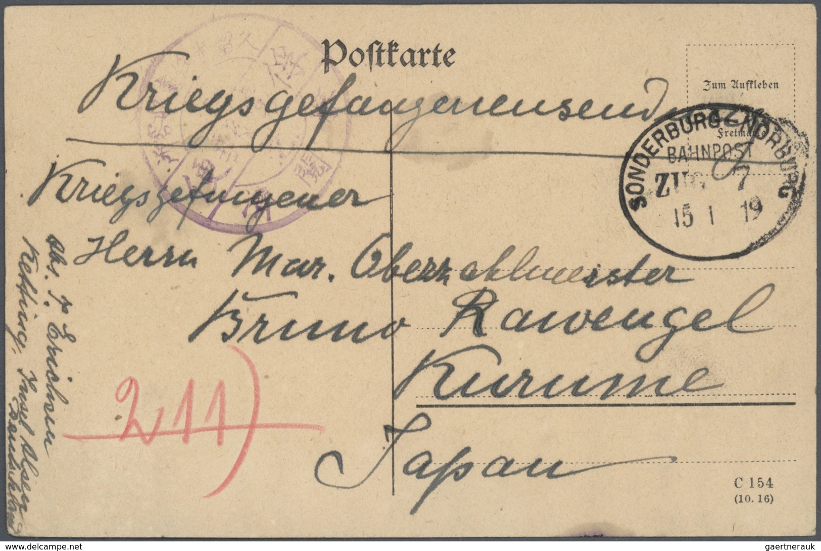 Lagerpost Tsingtau: Kurume, 1915/19, the Bruno Rawengel (rank: Marine Oberzahlmeister) correspondenc