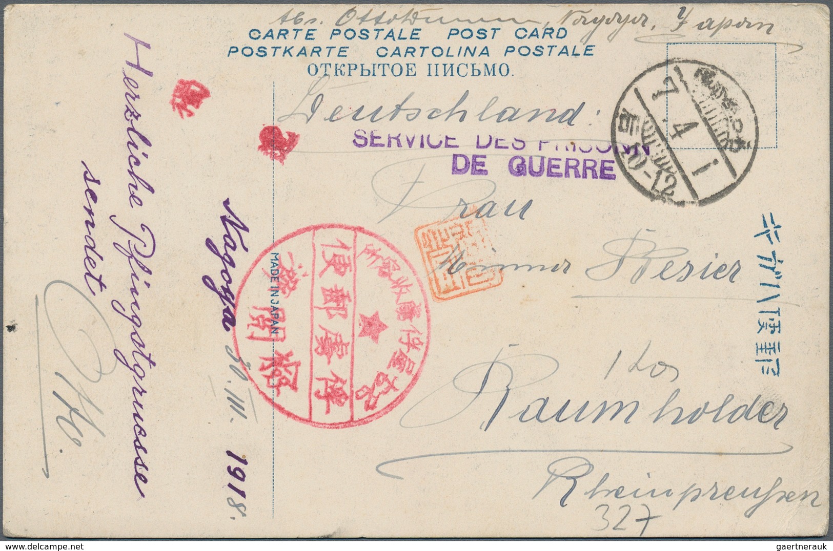 Lagerpost Tsingtau: Nagoya, 1915/18, Two Cards With Handstamped Easter - And Pentecost Greetings To - China (oficinas)