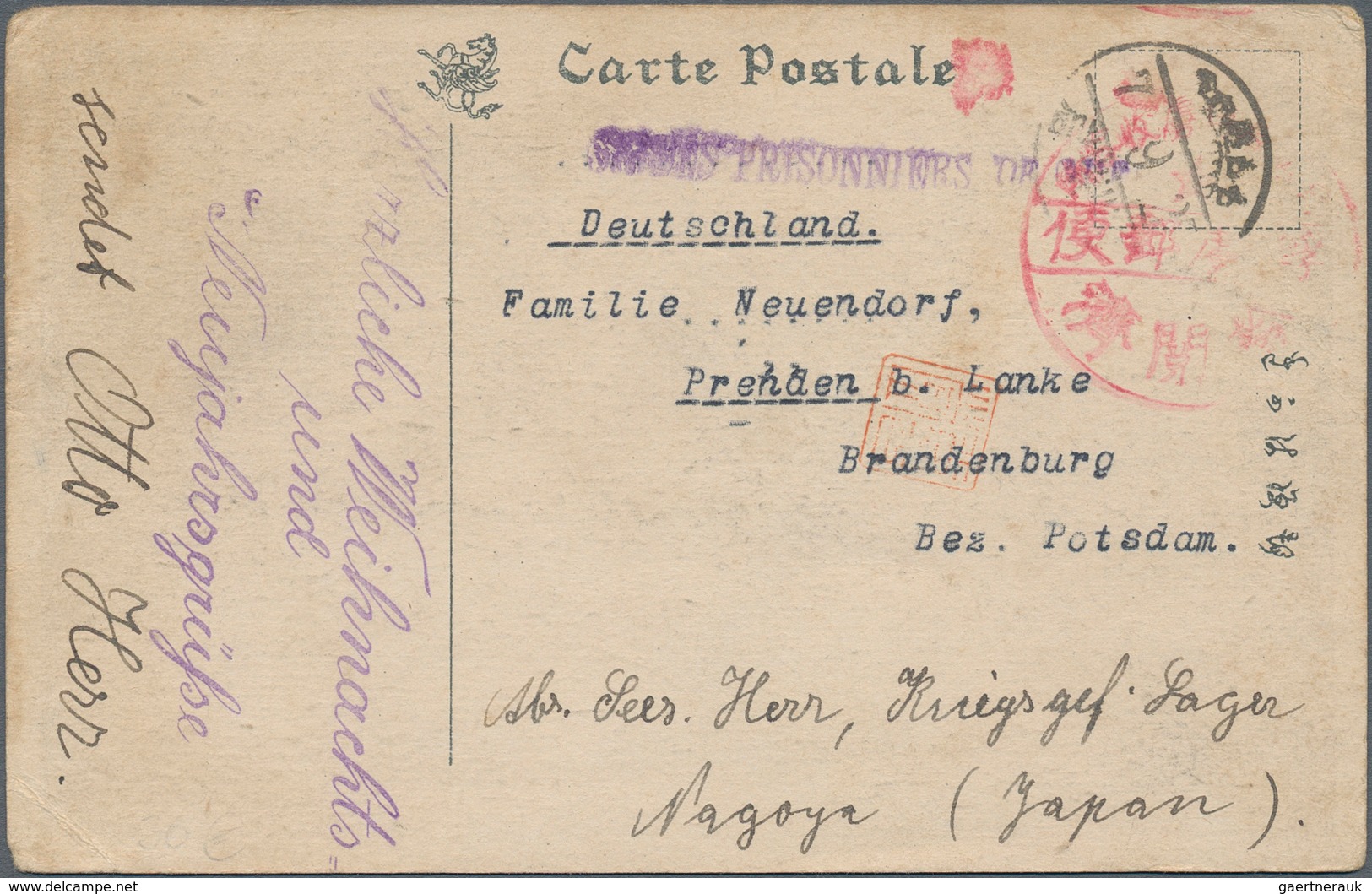 Lagerpost Tsingtau: Nagoya, 1915/18, Two Cards With Handstamped Easter - And Pentecost Greetings To - Deutsche Post In China