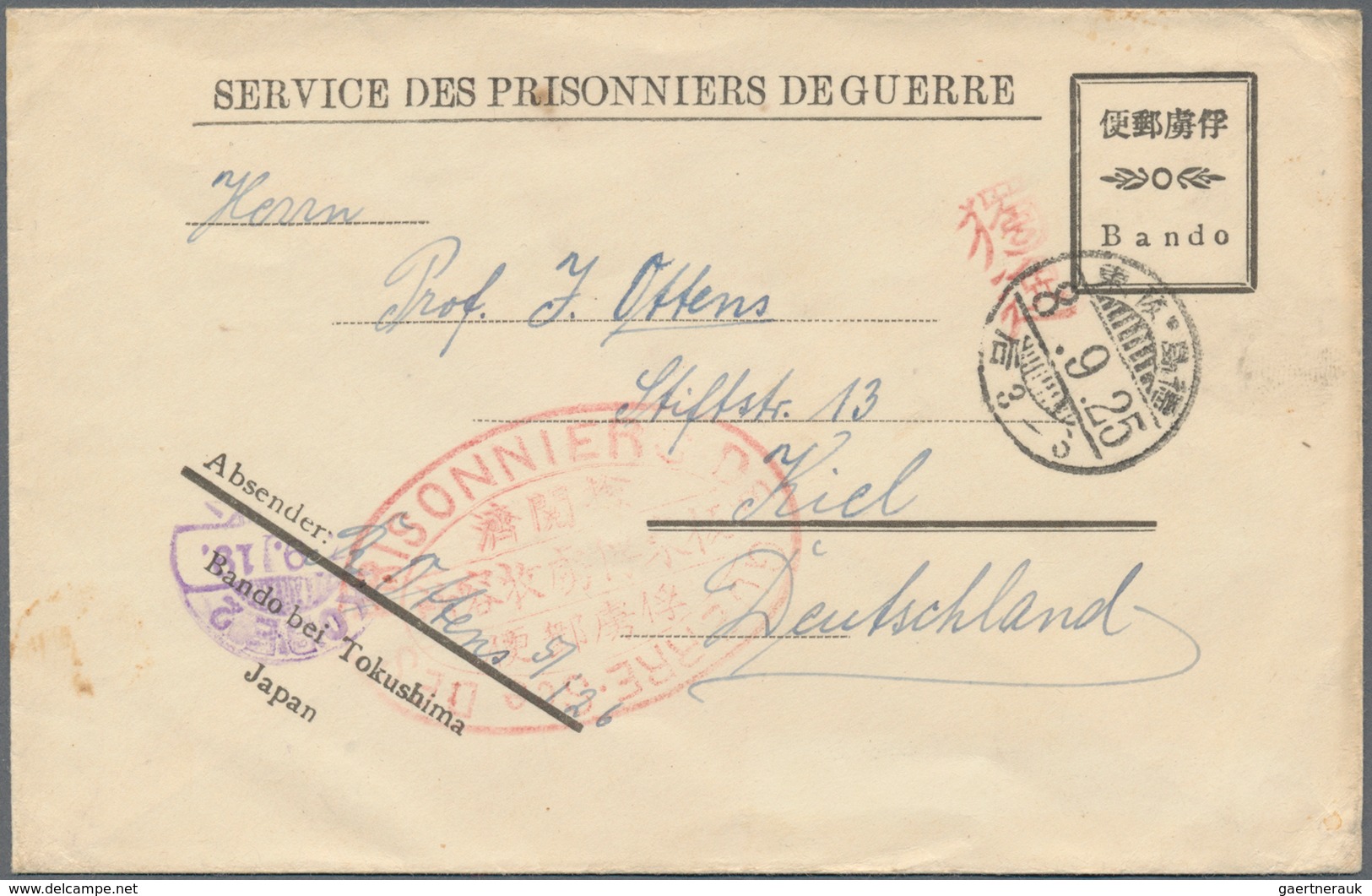Lagerpost Tsingtau: Bando, 1917/20, Camp Stationery (7, Cards X5 And Envelopes X2) All Used Inc. To - China (kantoren)