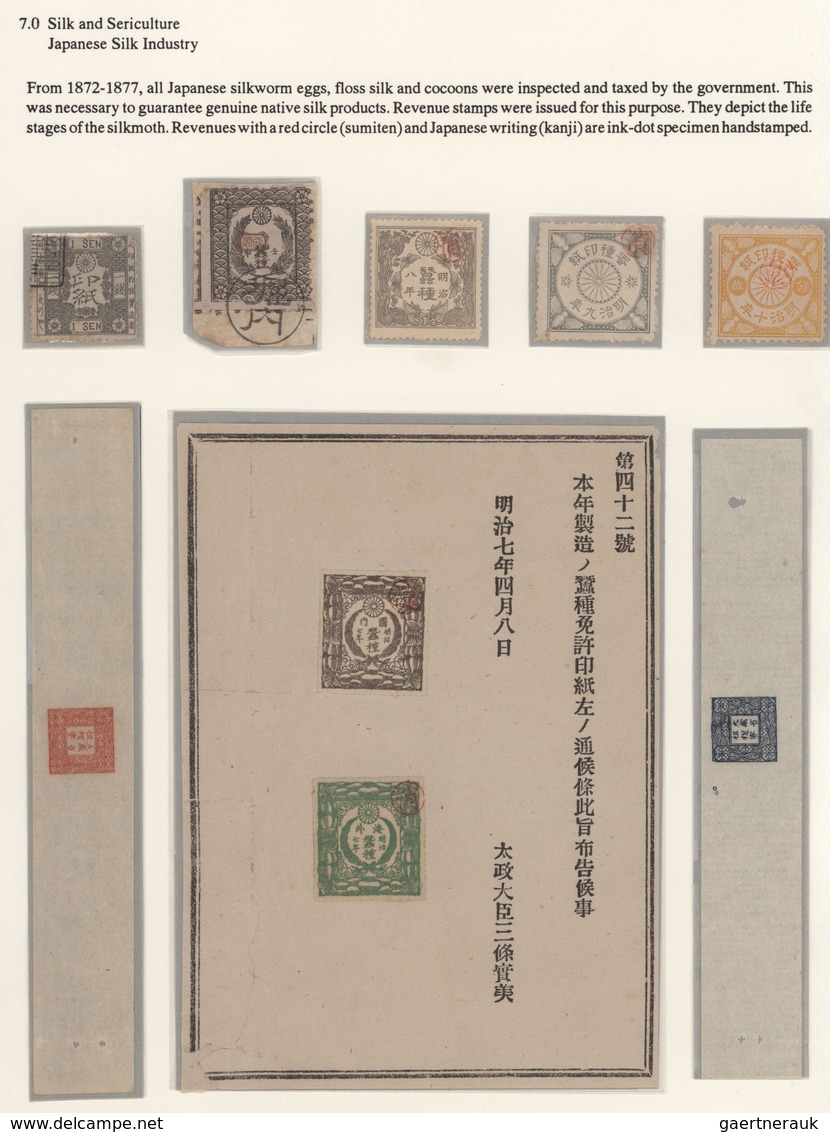Japan - Besonderheiten: 1872/77 (ca.), Japanese Silk Fiscals: Small Size Wrappers In Red And Blue, M - Otros & Sin Clasificación