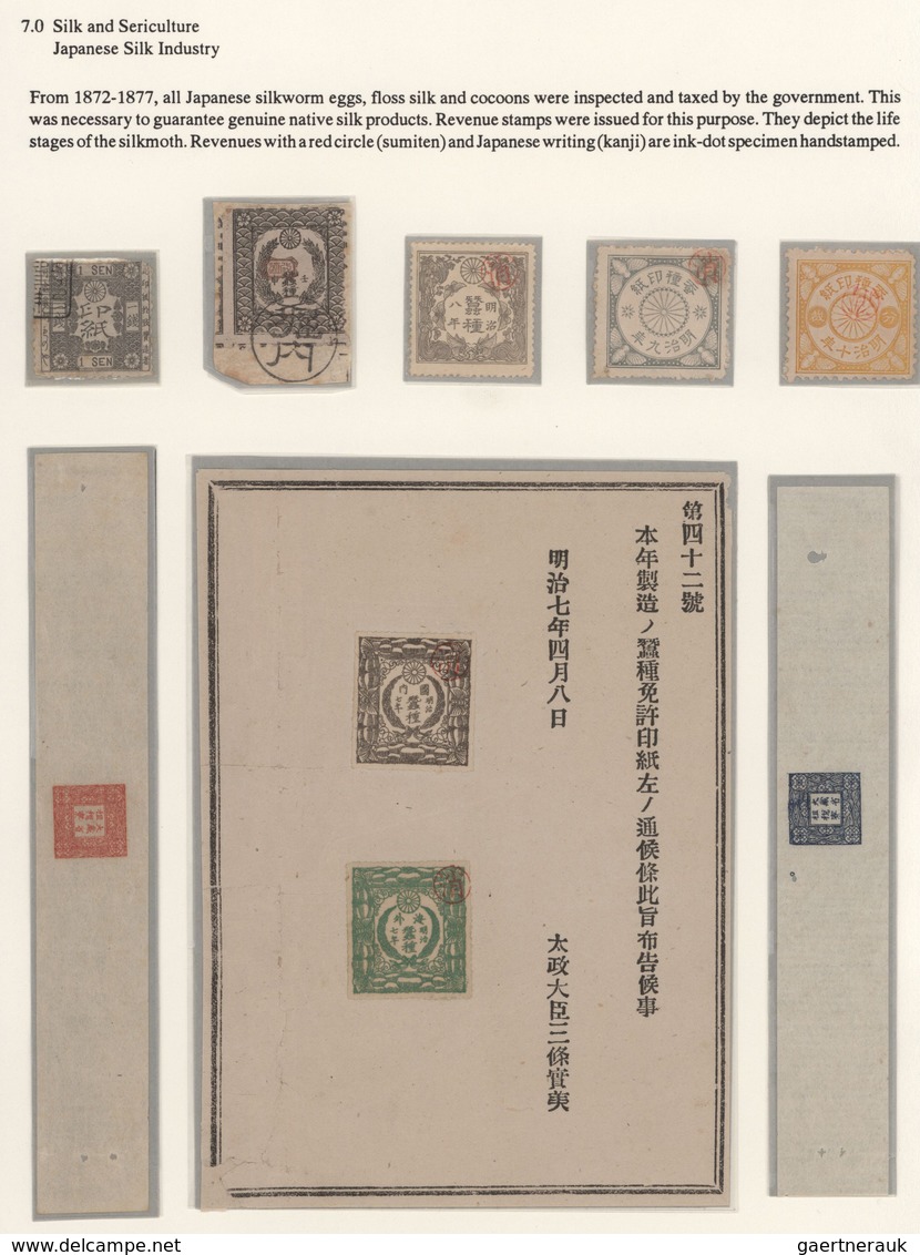 Japan - Besonderheiten: 1872/77 (ca.), Japanese Silk Fiscals: Small Size Wrappers In Red And Blue, M - Andere & Zonder Classificatie