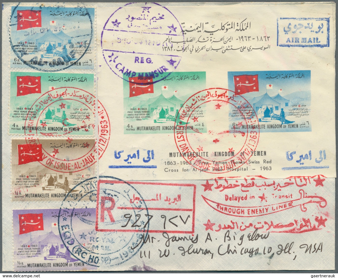 Jemen: 1950/1965 (ca.), assortment of 55 covers, apparently mainly commercial mail (postal wear/impe