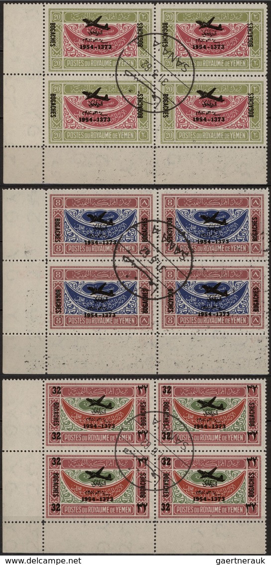 Jemen: 1954, Provisionals, Eight Issues With Overprints "airplane And Year Date" (8b.,10b., 14b., 18 - Yémen