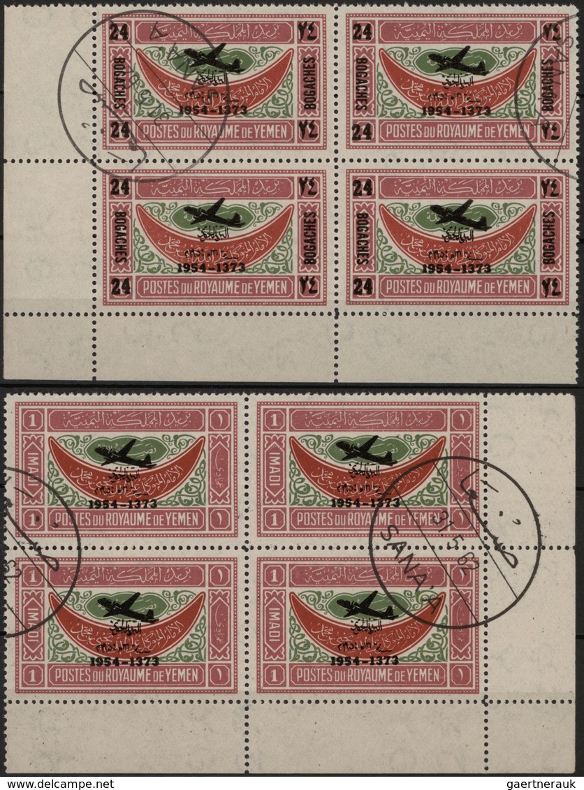 Jemen: 1954, Provisionals, Eight Issues With Overprints "airplane And Year Date" (8b.,10b., 14b., 18 - Yémen