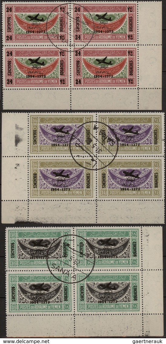 Jemen: 1954, Provisionals, Eight Issues With Overprints "airplane And Year Date" (8b.,10b., 14b., 18 - Yémen