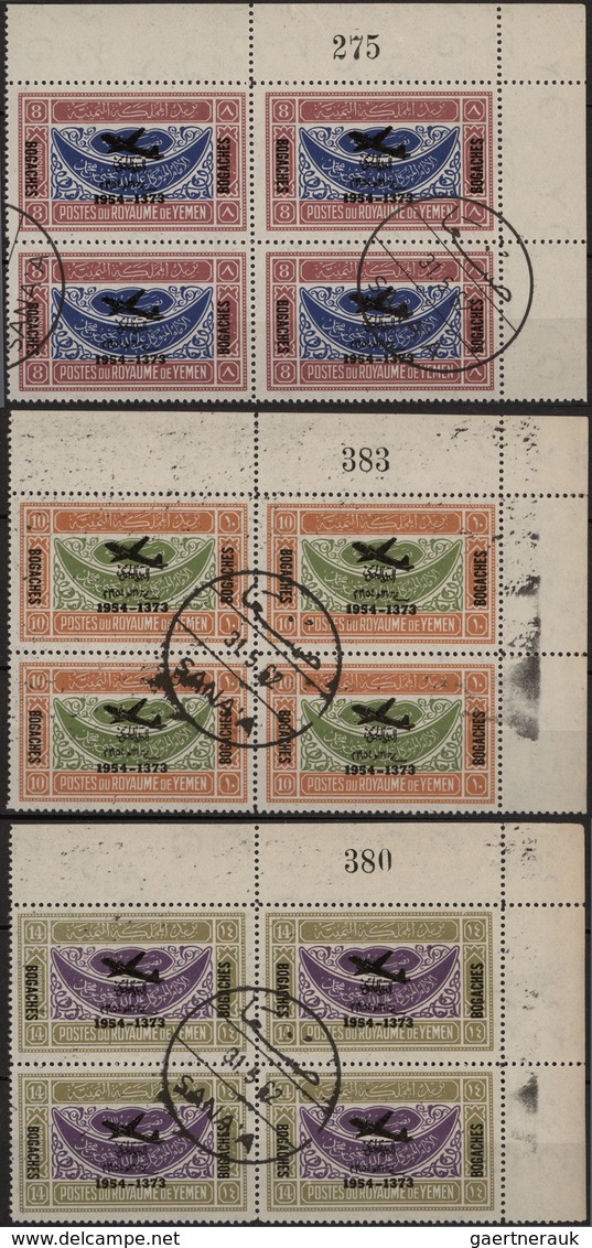 Jemen: 1954, Provisionals, Eight Issues With Overprints "airplane And Year Date" (8b.,10b., 14b., 18 - Yémen