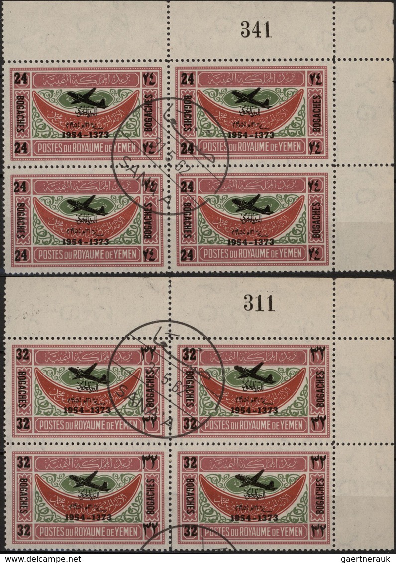 Jemen: 1954, Provisionals, Eight Issues With Overprints "airplane And Year Date" (8b.,10b., 14b., 18 - Yémen