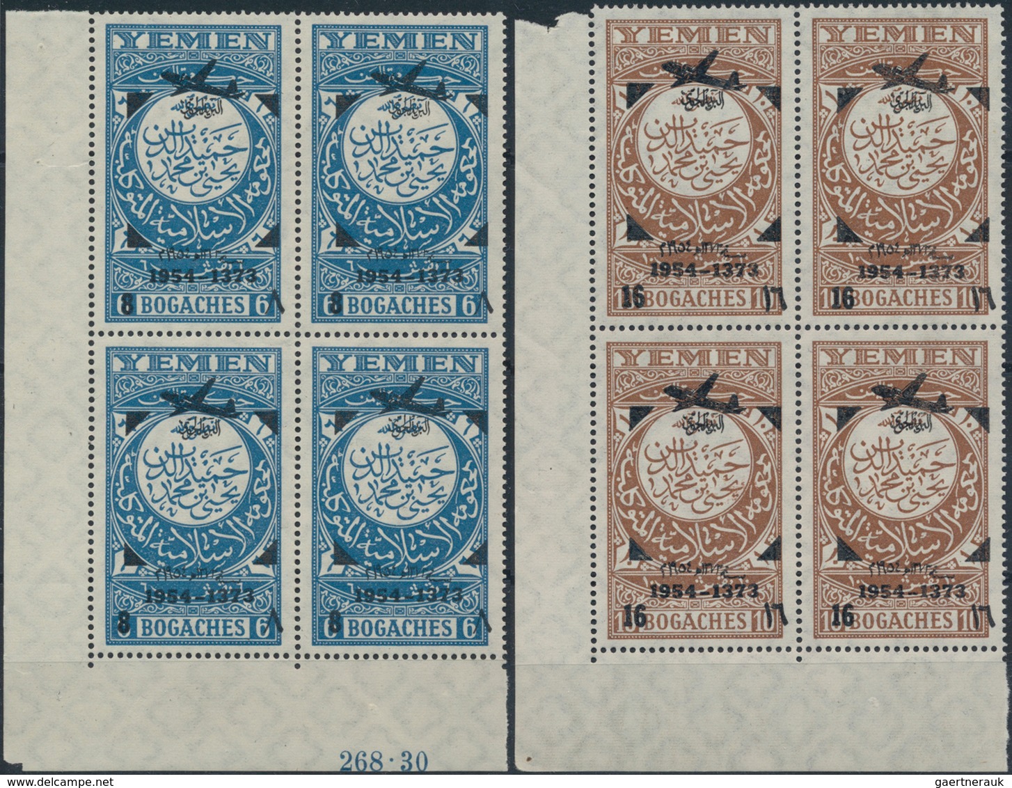 Jemen: 1954, Provisionals, Four Issues (8b. On 6., 16b. On 10b, Airplane With And Without Year Dates - Jemen