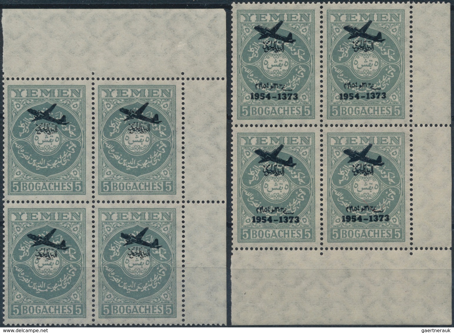 Jemen: 1954, Provisionals, Four Issues (8b. On 6., 16b. On 10b, Airplane With And Without Year Dates - Yémen
