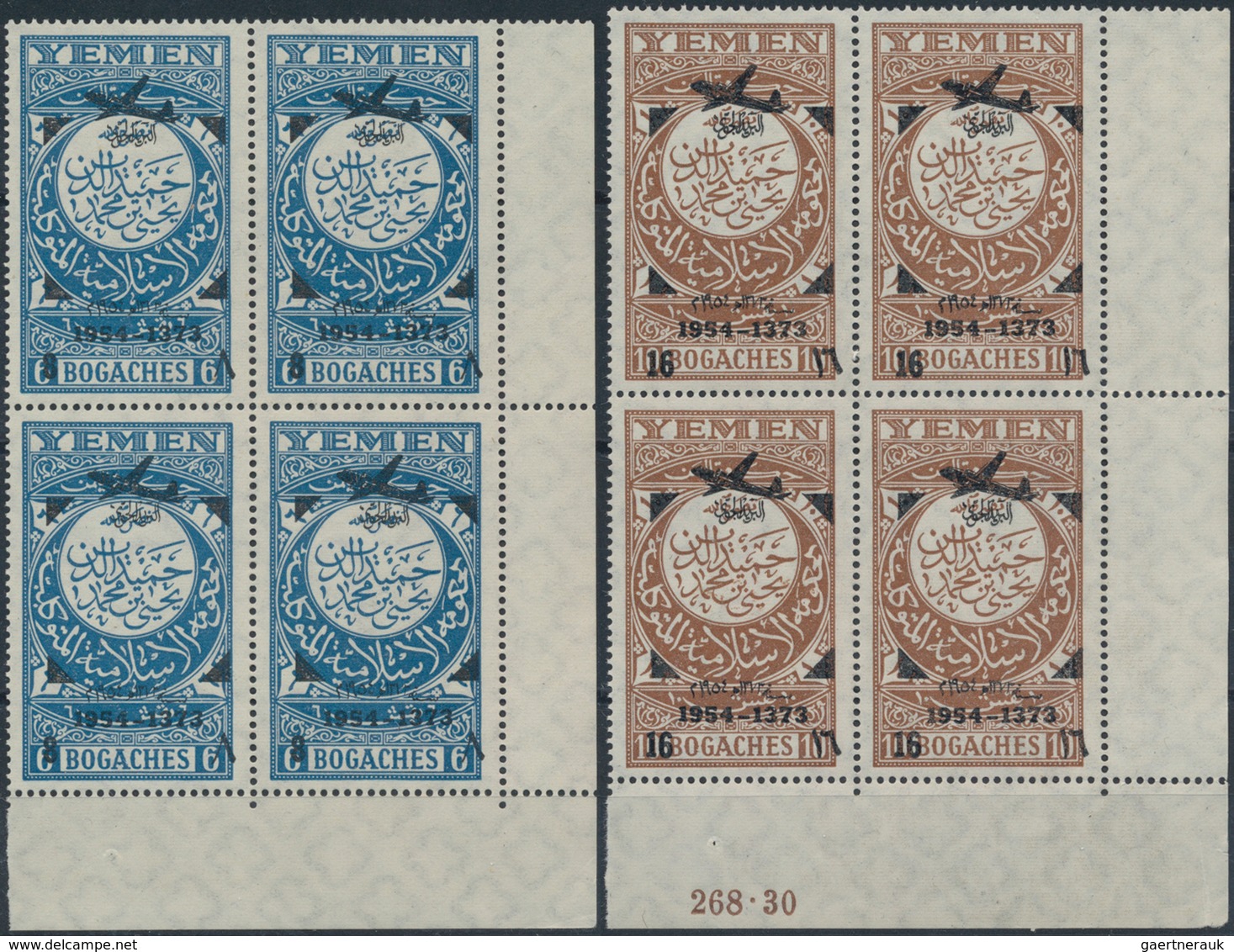 Jemen: 1954, Provisionals, Four Issues (8b. On 6., 16b. On 10b, Airplane With And Without Year Dates - Yemen