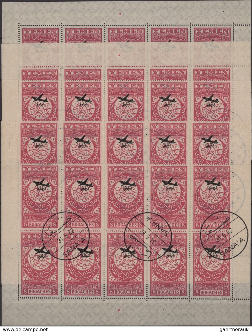 Jemen: 1954, Provisionals, Stock Of The Overprint "airplane" And "airplane And Year Dates", Four Dif - Yémen