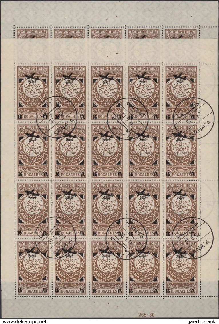Jemen: 1954, Provisionals, Stock Of The Overprint "airplane" And "airplane And Year Dates", Four Dif - Jemen