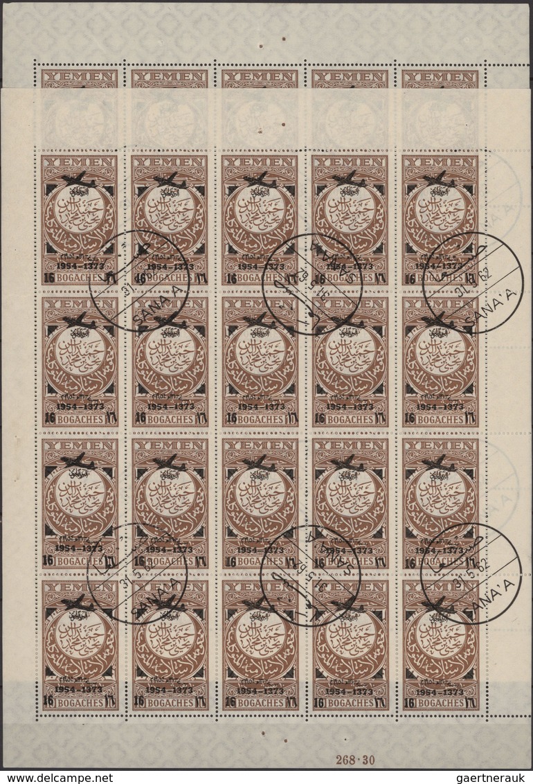 Jemen: 1954, Provisionals, Stock Of The Overprint "airplane" And "airplane And Year Dates", Four Dif - Yemen