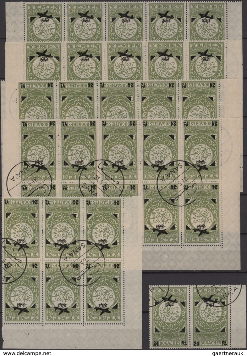 Jemen: 1954, Provisionals, stock of the overprint "airplane" and "airplane and year dates", four dif