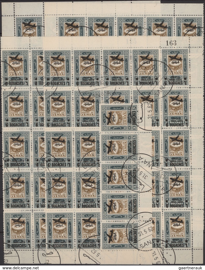 Jemen: 1954, Provisionals, stock of the overprint "airplane" and "airplane and year dates", four dif