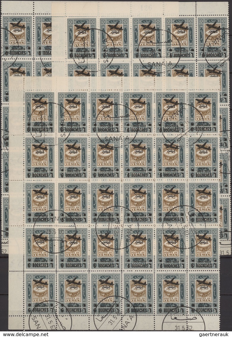 Jemen: 1954, Provisionals, stock of the overprint "airplane" and "airplane and year dates", four dif