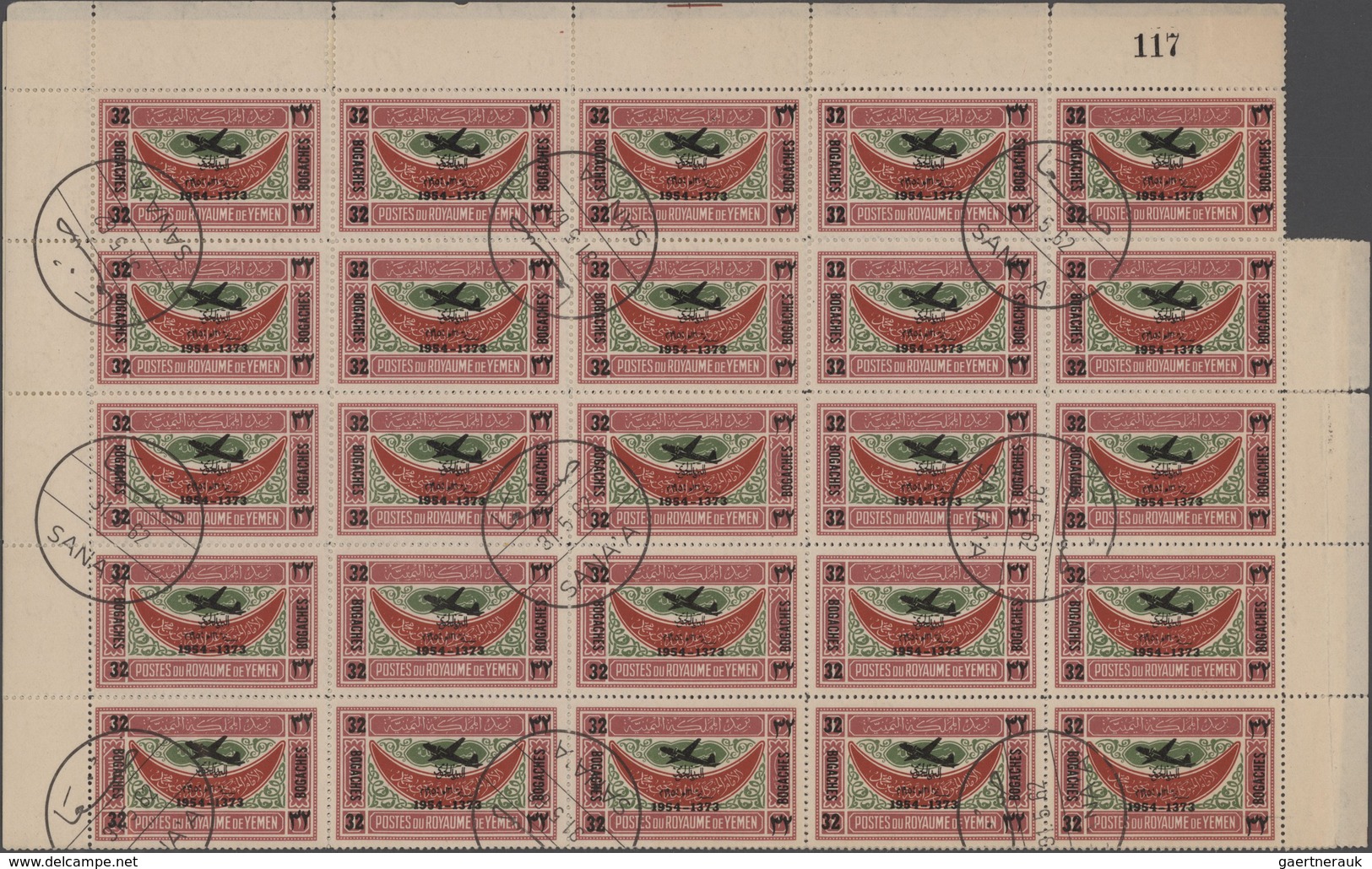 Jemen: 1954, Provisionals, Stock Of The Overprint "airplane, Year Dates And Currency", Eight Differe - Yémen