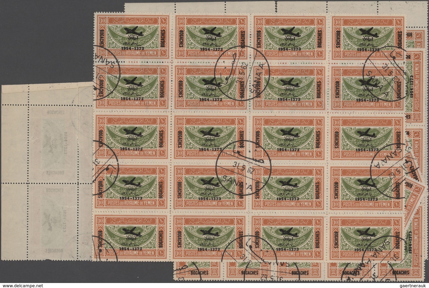 Jemen: 1954, Provisionals, Stock Of The Overprint "airplane, Year Dates And Currency", Eight Differe - Yémen