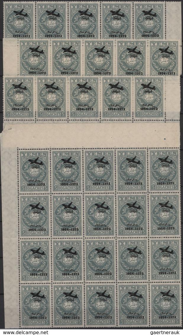 Jemen: 1954, Provisionals, Stock Of The Overprints "airplane" And "airplane And Year Dates", Four Di - Yemen