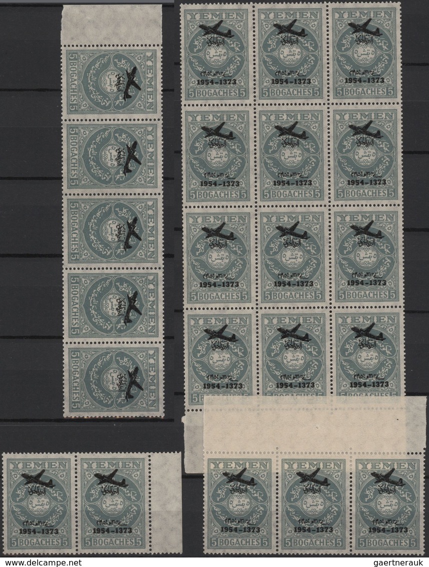 Jemen: 1954, Provisionals, Stock Of The Overprints "airplane" And "airplane And Year Dates", Four Di - Yemen