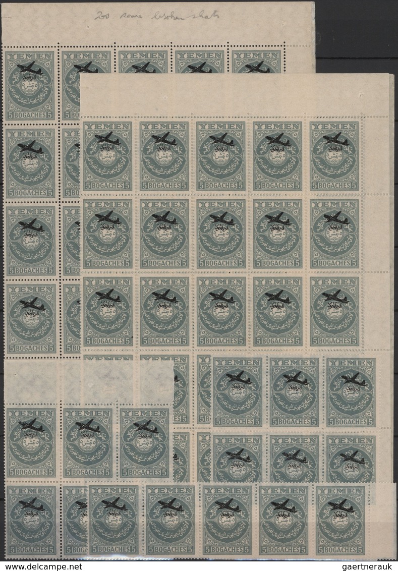 Jemen: 1954, Provisionals, Stock Of The Overprints "airplane" And "airplane And Year Dates", Four Di - Jemen