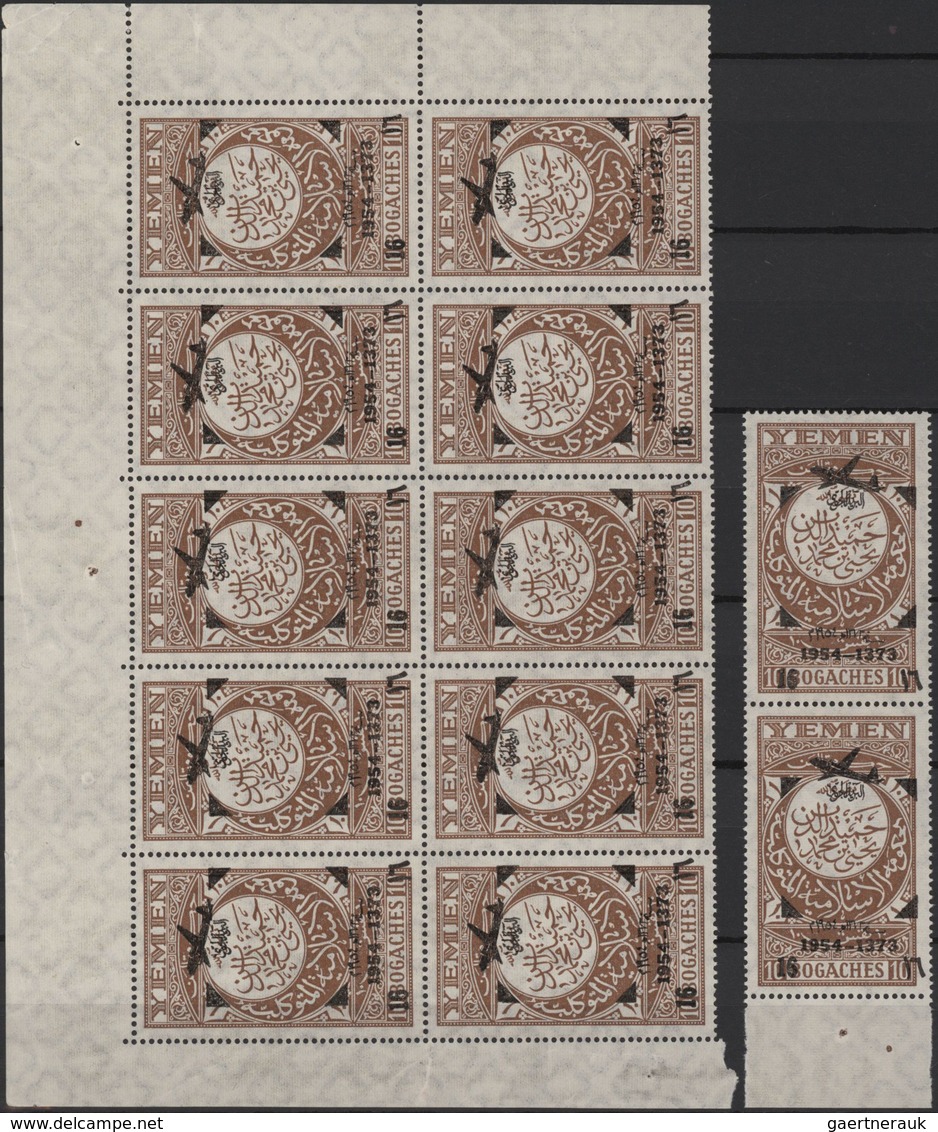 Jemen: 1954, Provisionals, stock of the overprints "airplane" and "airplane and year dates", four di