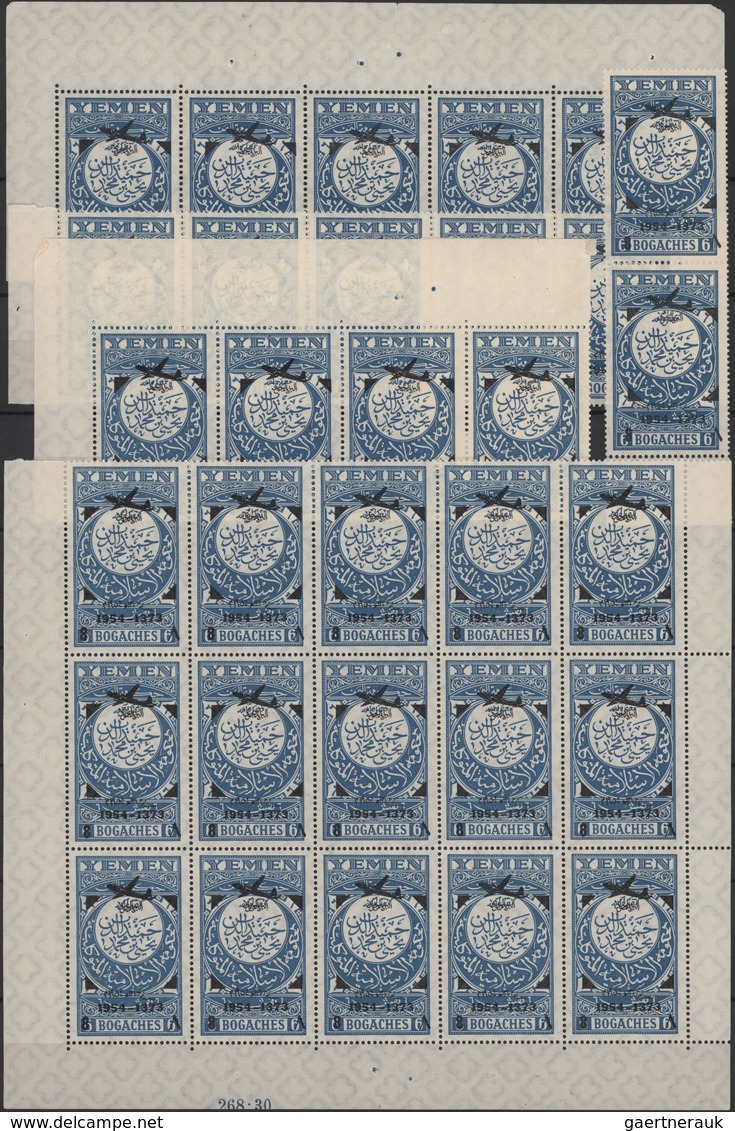 Jemen: 1954, Provisionals, stock of the overprints "airplane" and "airplane and year dates", four di