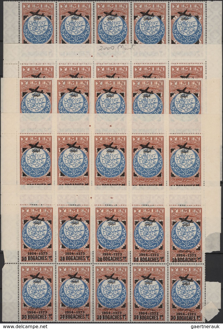 Jemen: 1954, Provisionals, stock of the overprints "airplane" and "airplane and year dates", four di