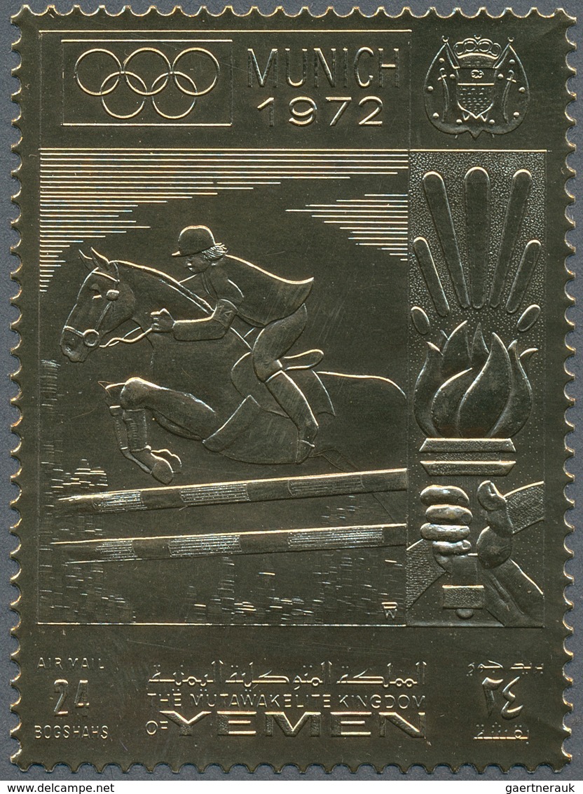 Jemen - Königreich: 1969, Summer Olympics Munich 1972 'Show Jumping' Perforated Gold Foil Stamps Inv - Yemen