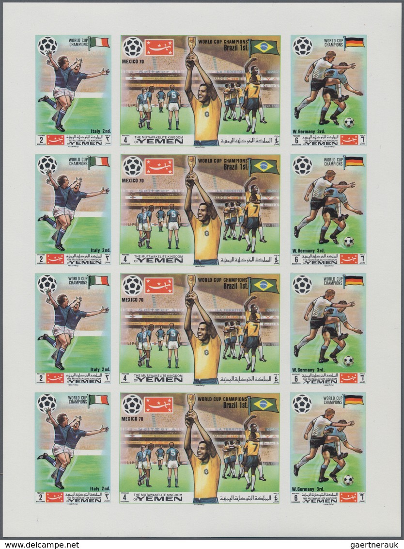 Jemen - Königreich: 1970, Winner Of The Football Championship Mexico 1970 - Set Of 3 Values In A Min - Yemen