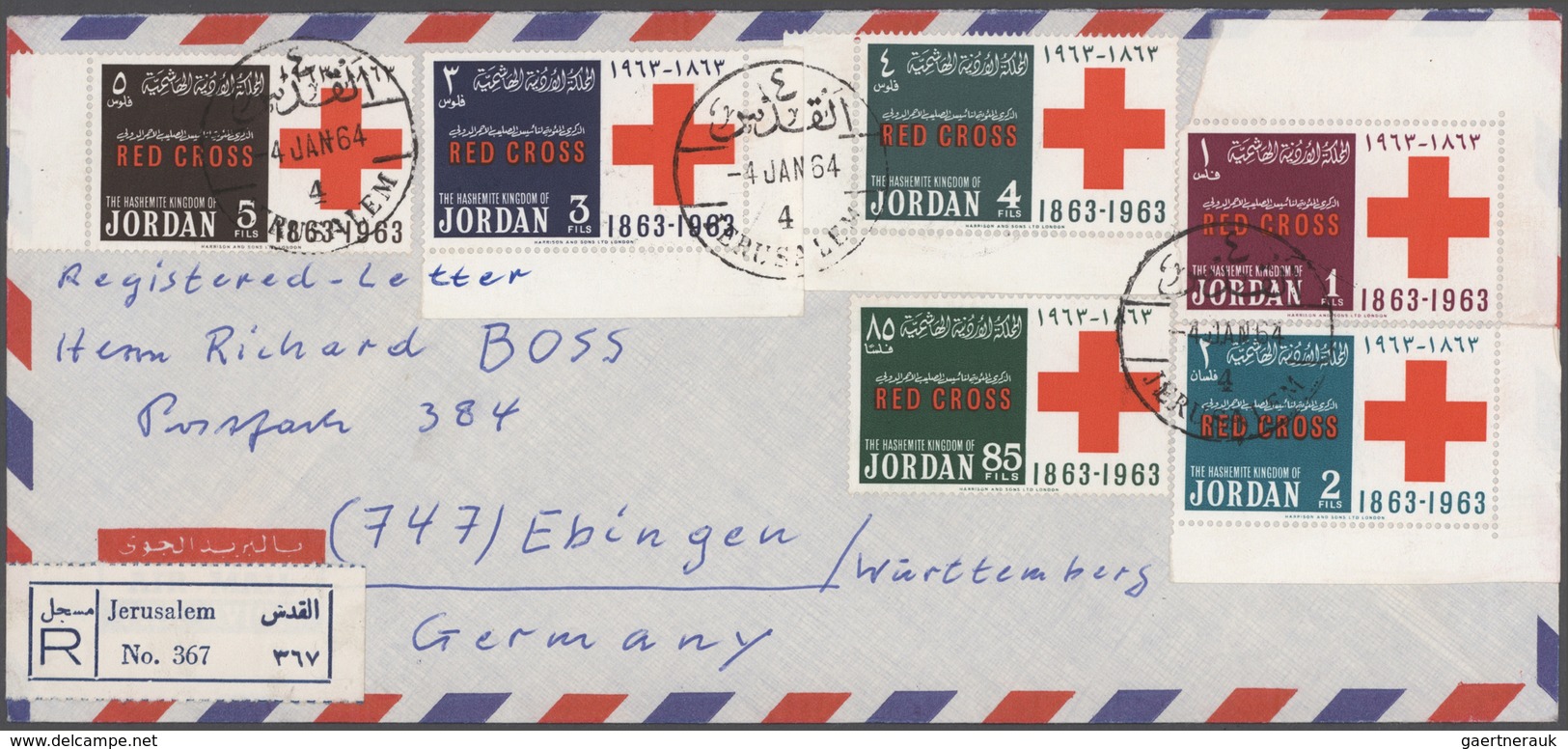 Jordanien: 1954/1989, holding of apprx. 200 covers/cards, mainly correspondence to Germany, showing