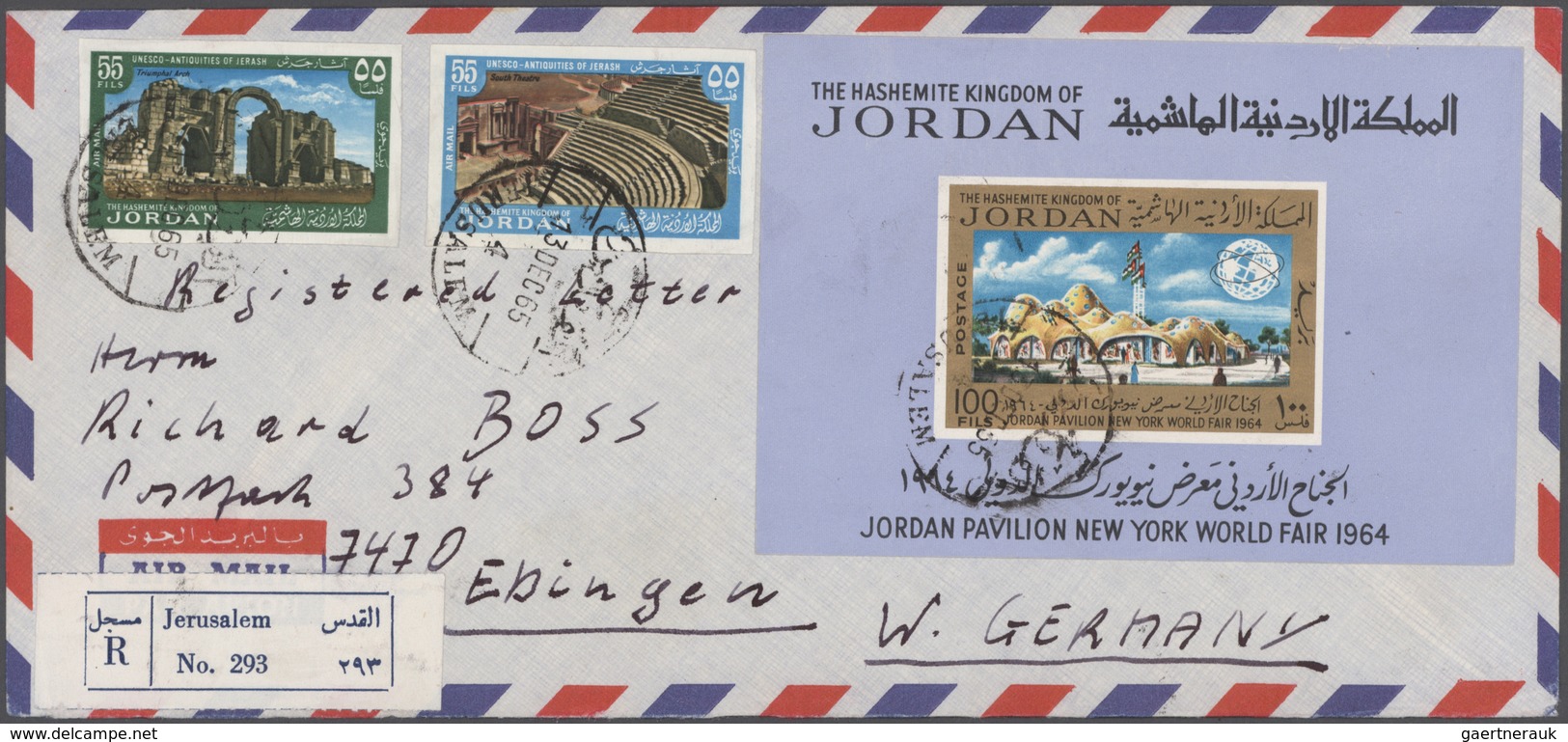 Jordanien: 1954/1989, holding of apprx. 200 covers/cards, mainly correspondence to Germany, showing