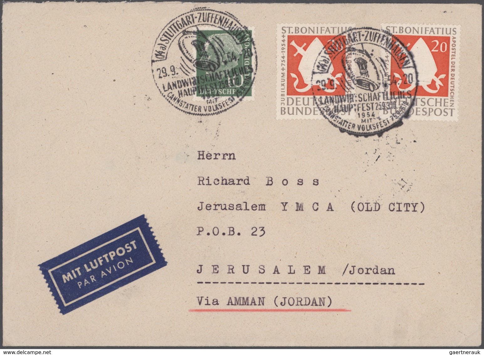 Jordanien: 1954/1989, holding of apprx. 200 covers/cards, mainly correspondence to Germany, showing