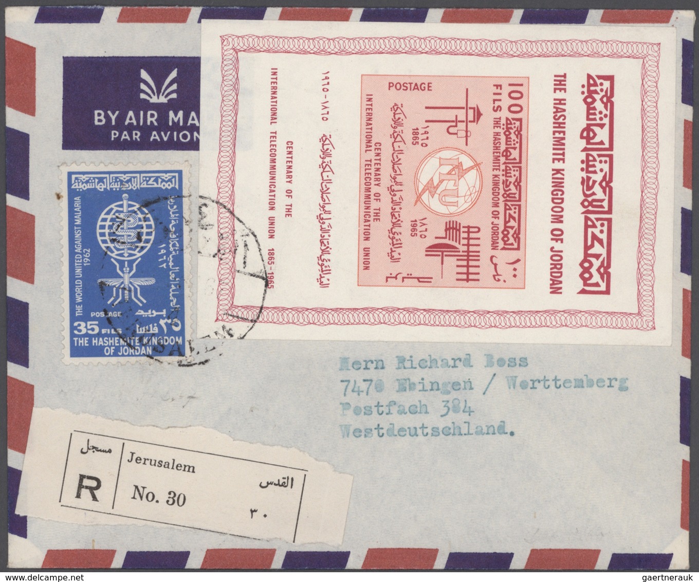 Jordanien: 1954/1989, holding of apprx. 200 covers/cards, mainly correspondence to Germany, showing