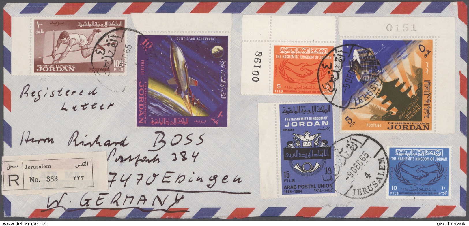 Jordanien: 1954/1989, holding of apprx. 200 covers/cards, mainly correspondence to Germany, showing