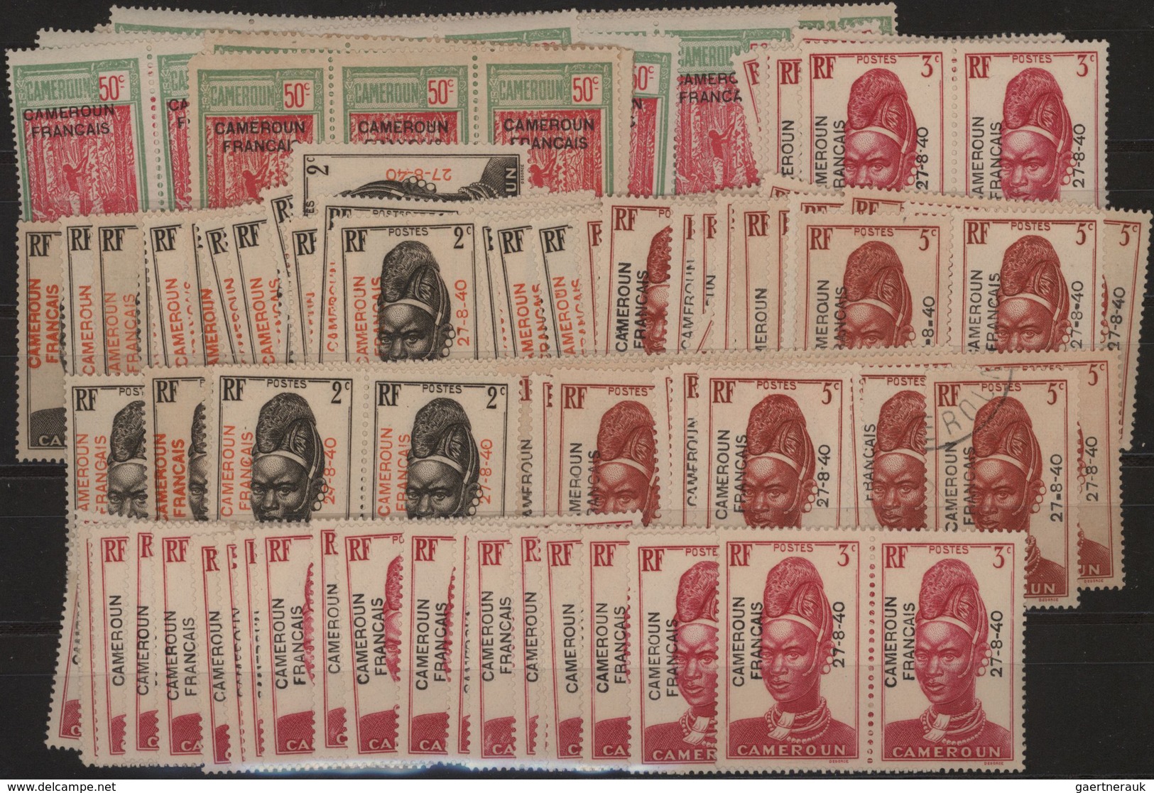 Kamerun: 1940, Yvert 202, 208-212 And 222 Overprint Issues: Approximately 600 Stamps Mainly Unused, - Cameroun (1960-...)