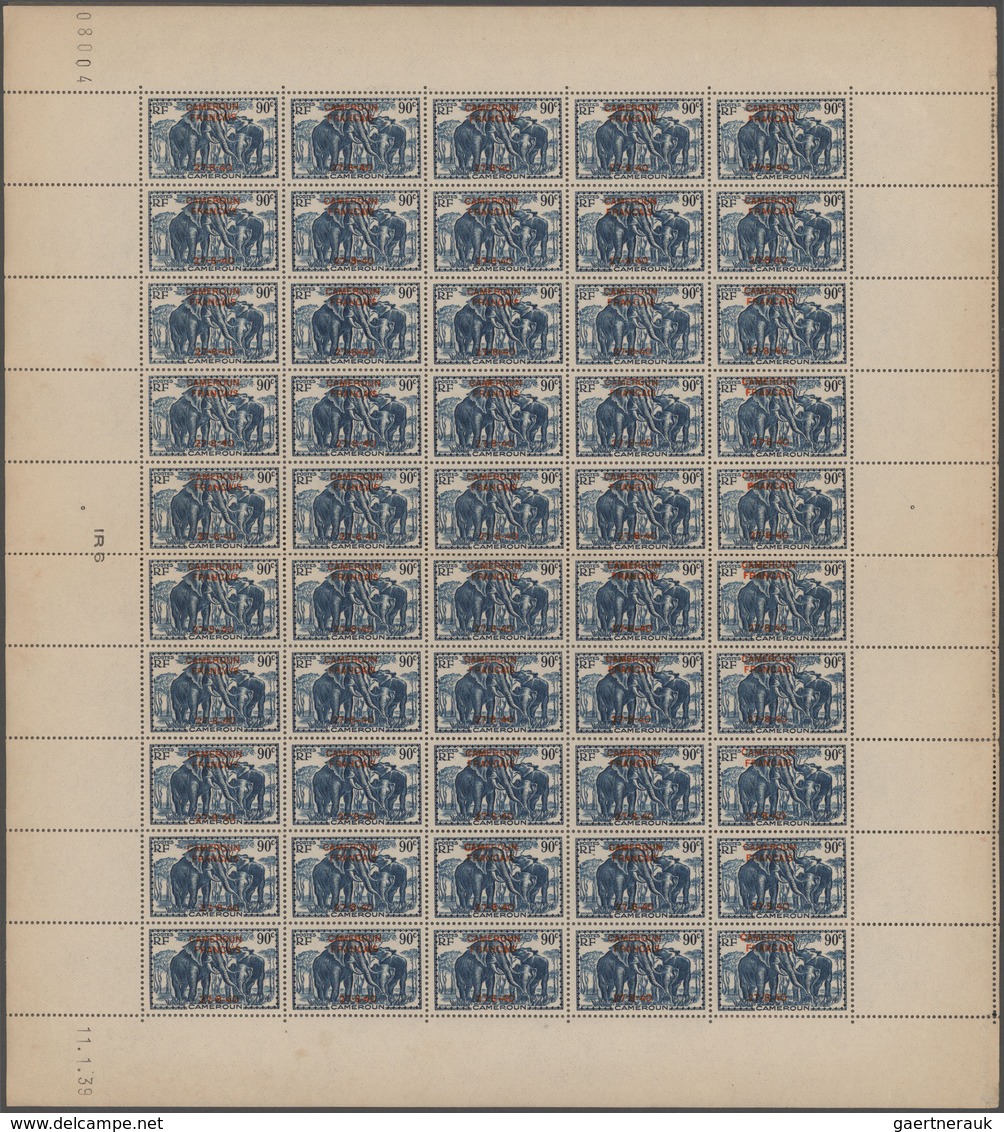 Kamerun: 1940, Yvert 202, 208-212 And 222 Overprint Issues: Approximately 600 Stamps Mainly Unused, - Camerún (1960-...)