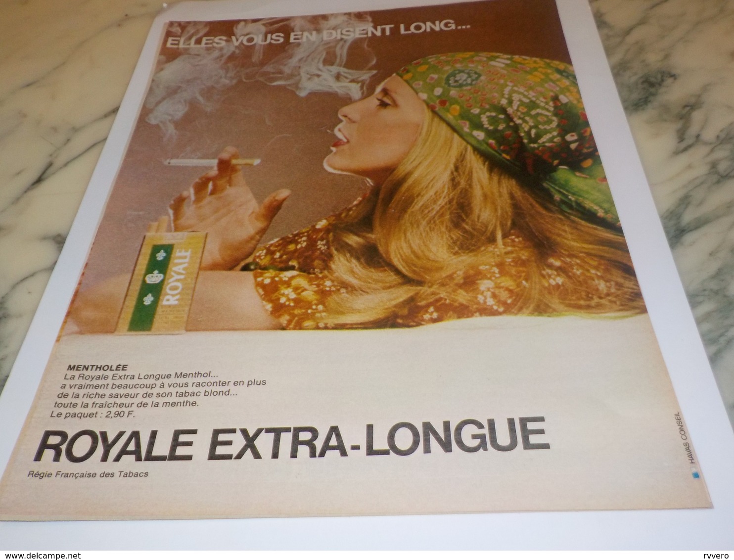 ANCIENNE PUBLICITE EXTRA LONGUE CIGARETTE ROYALE 1972 - Autres & Non Classés