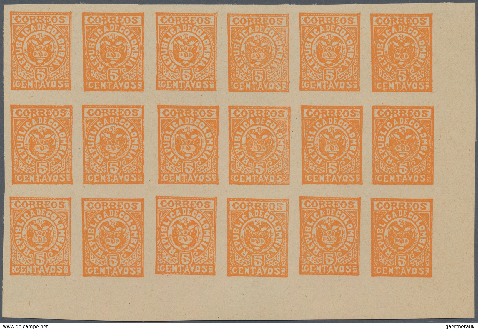 Kolumbien: 1902, Imperforate CARTAGENA Coat Of Arms 5c. Orange On Ungummed Paper In A Lot With Appro - Kolumbien