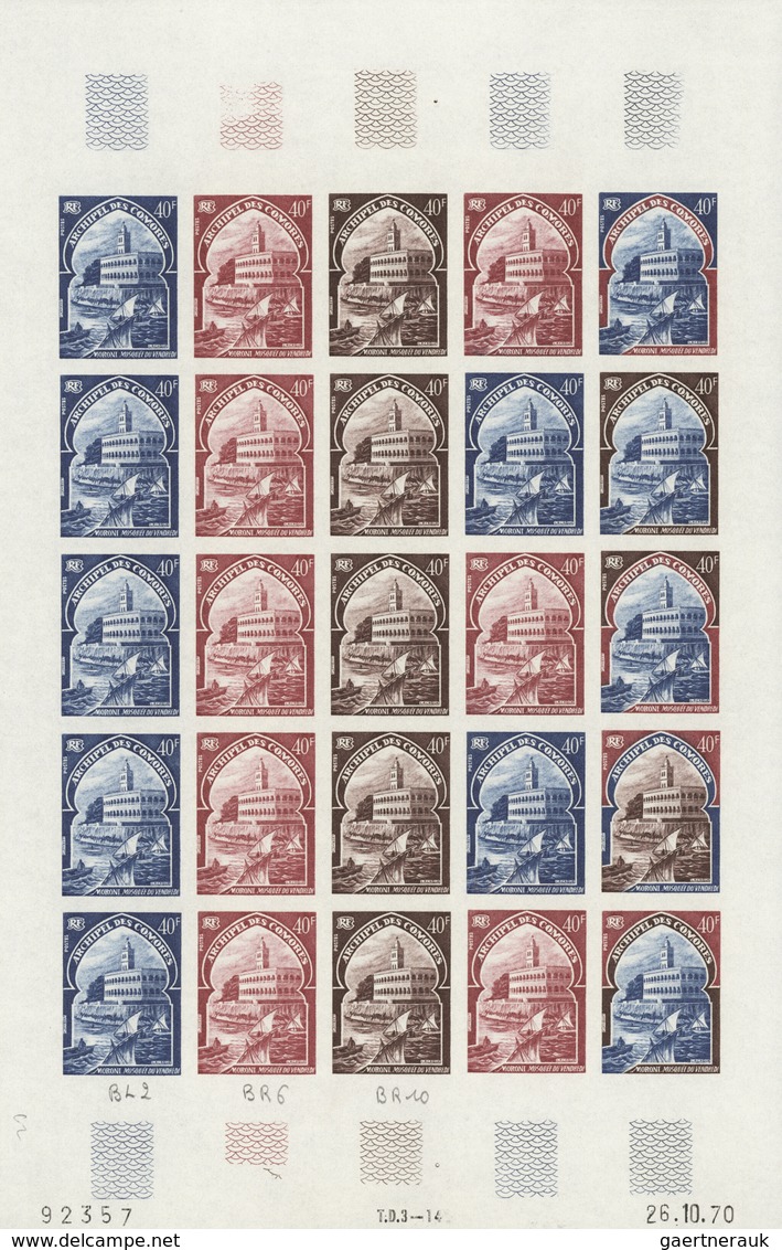 Komoren: 1970/1975, IMPERFORATE COLOUR PROOFS, MNH collection of 31 complete sheets (=690 proofs), o