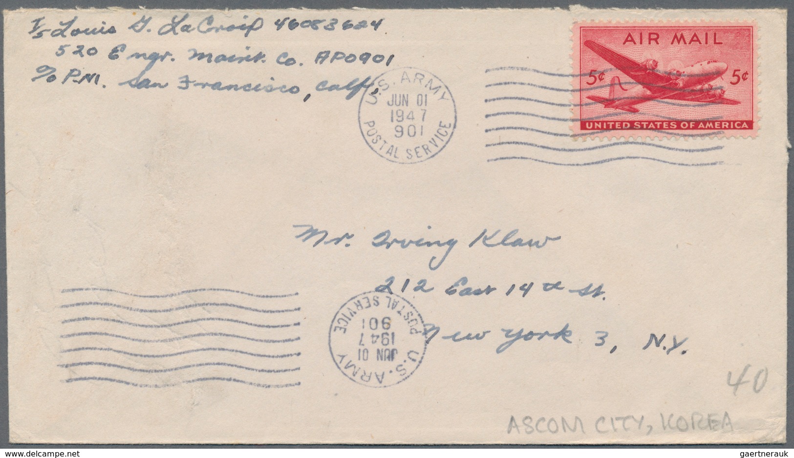 Korea-Süd: 1945/49, US-troops In South Korea: Military Mission And Base Unit Covers (42 With Airmail - Korea (Zuid)