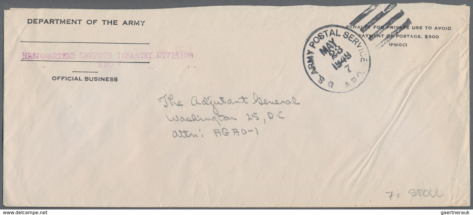 Korea-Süd: 1947/49, US-military Mission In South Korea: Official Business Covers (39 Stampless Plus - Corea Del Sur