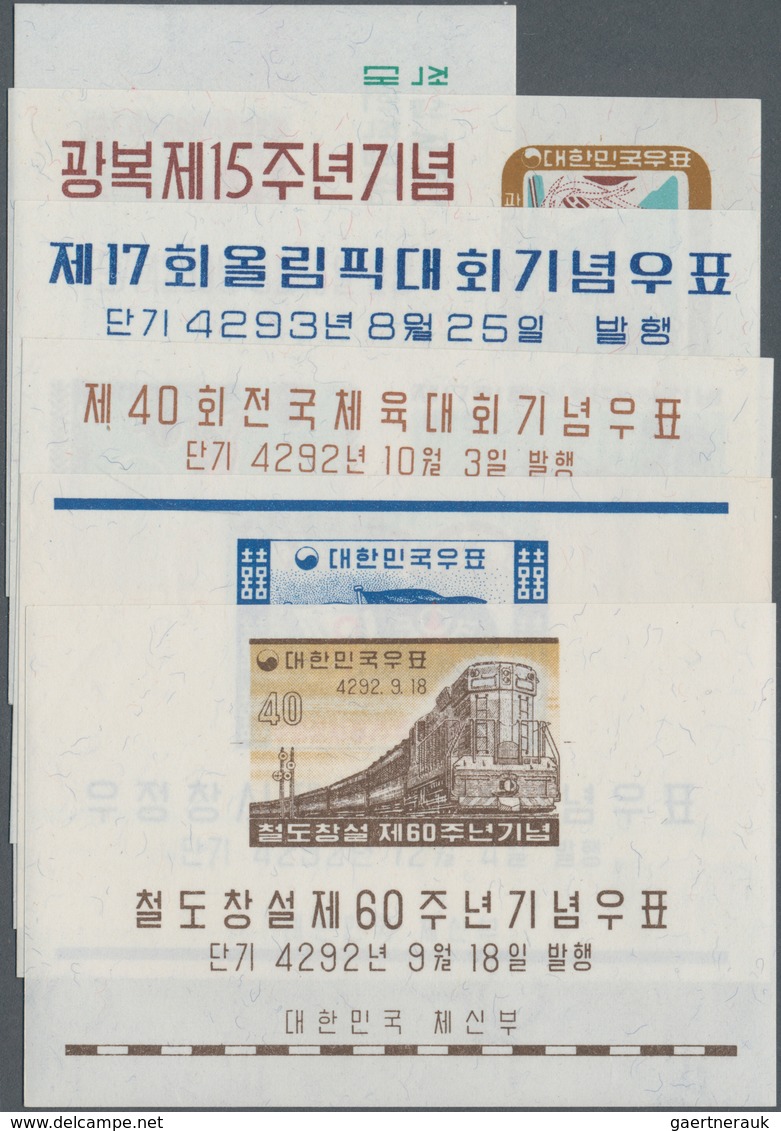 Korea-Süd: 1959/1961, Accumulation Of 15 Different Miniature Sheets In Different Quantities With Sev - Korea (Süd-)