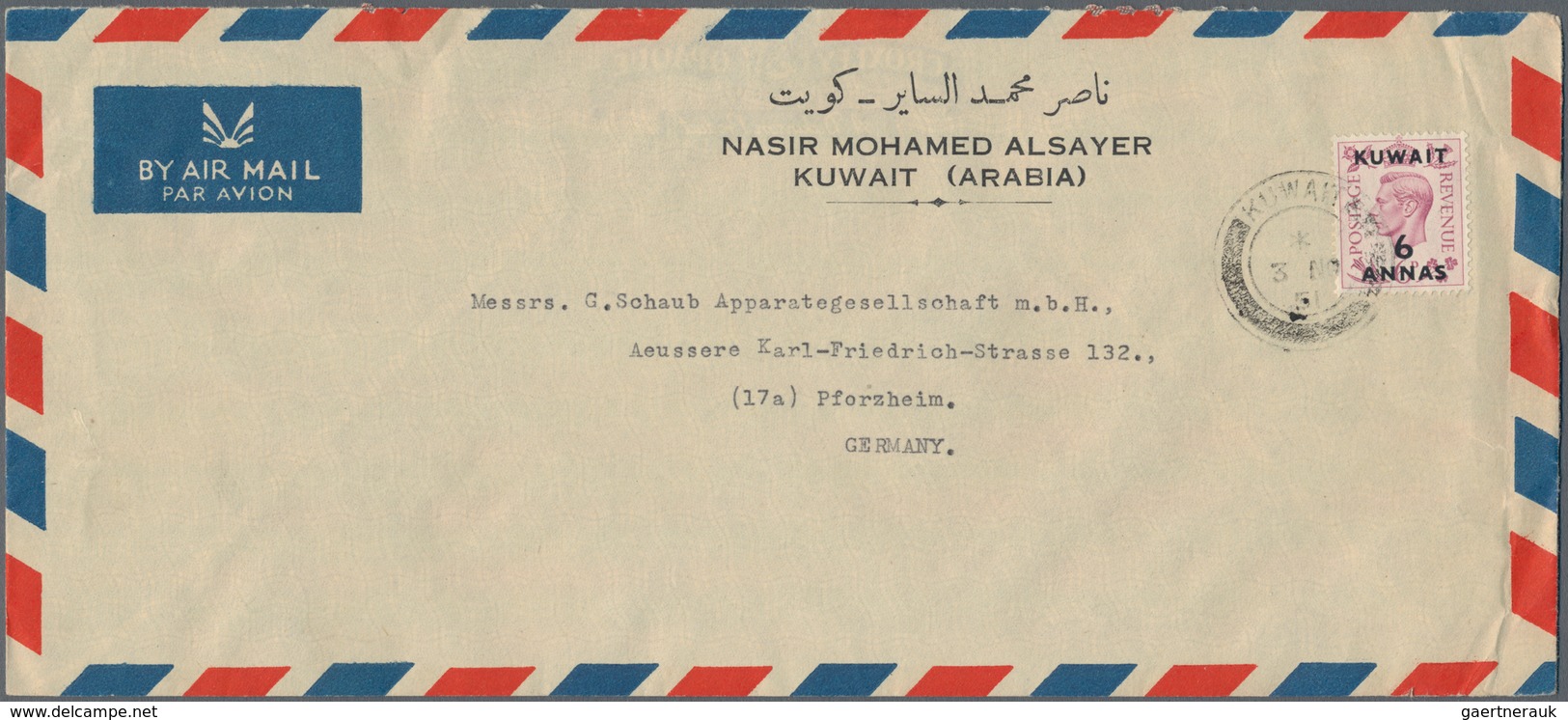 Kuwait: 1951/56, Airmail Covers 11) To Pforzheim/West Germany W. KGVI (3) And QEII (8). - Koweït