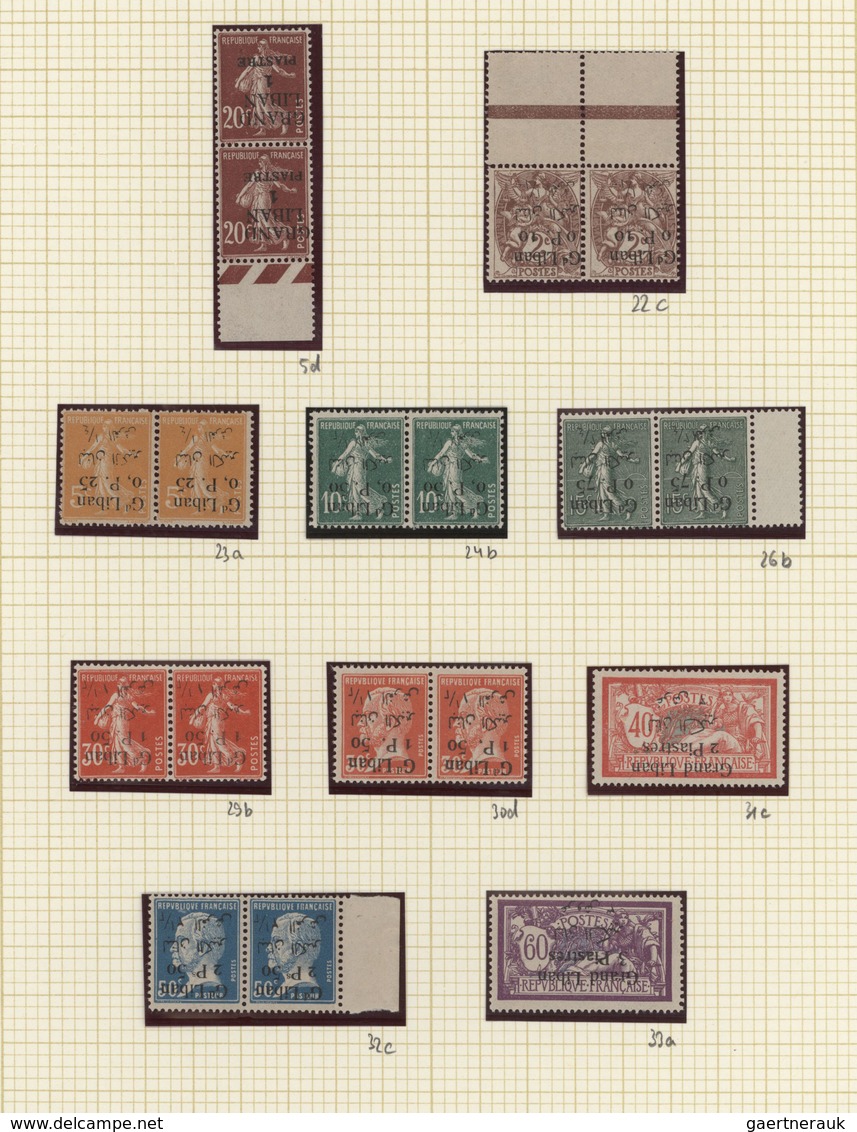 Libanon: 1924, INVERTED OVERPRINTS, Petty MNH Collection Of Eight Pairs And Two Single Stamps Showin - Liban