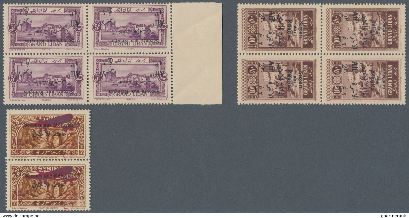 Libanon: 1926, Refugee Relief Overprints, MNH Lot Of Overprint Varieties: Maury Nos. 64c (2), 65b Bl - Líbano