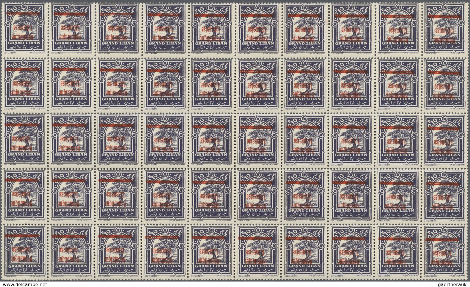 Libanon: 1927, "Republique Libanaise" Overprints, 0.10pi. Blue With Inverted Overprint, Lot Of 80 St - Líbano